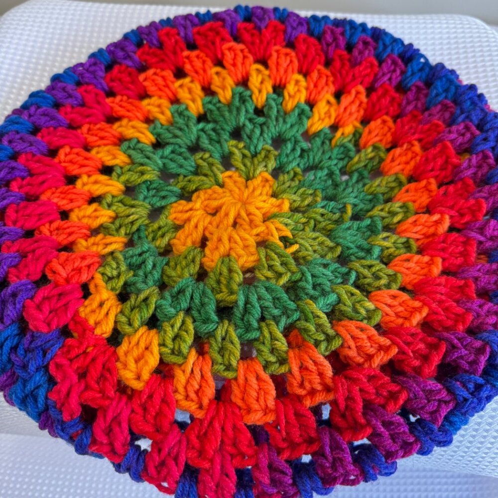HANDCRAFTED Crochet Rainbow Mandala Slouch Beanie Beret Hat - Picture 6 of 6